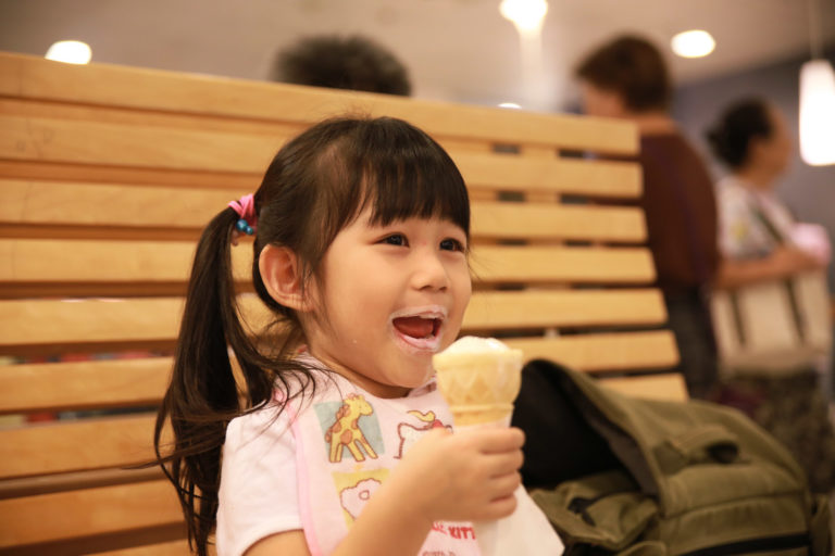 She is enjoying her own ice cream, as a gift from IKEA.